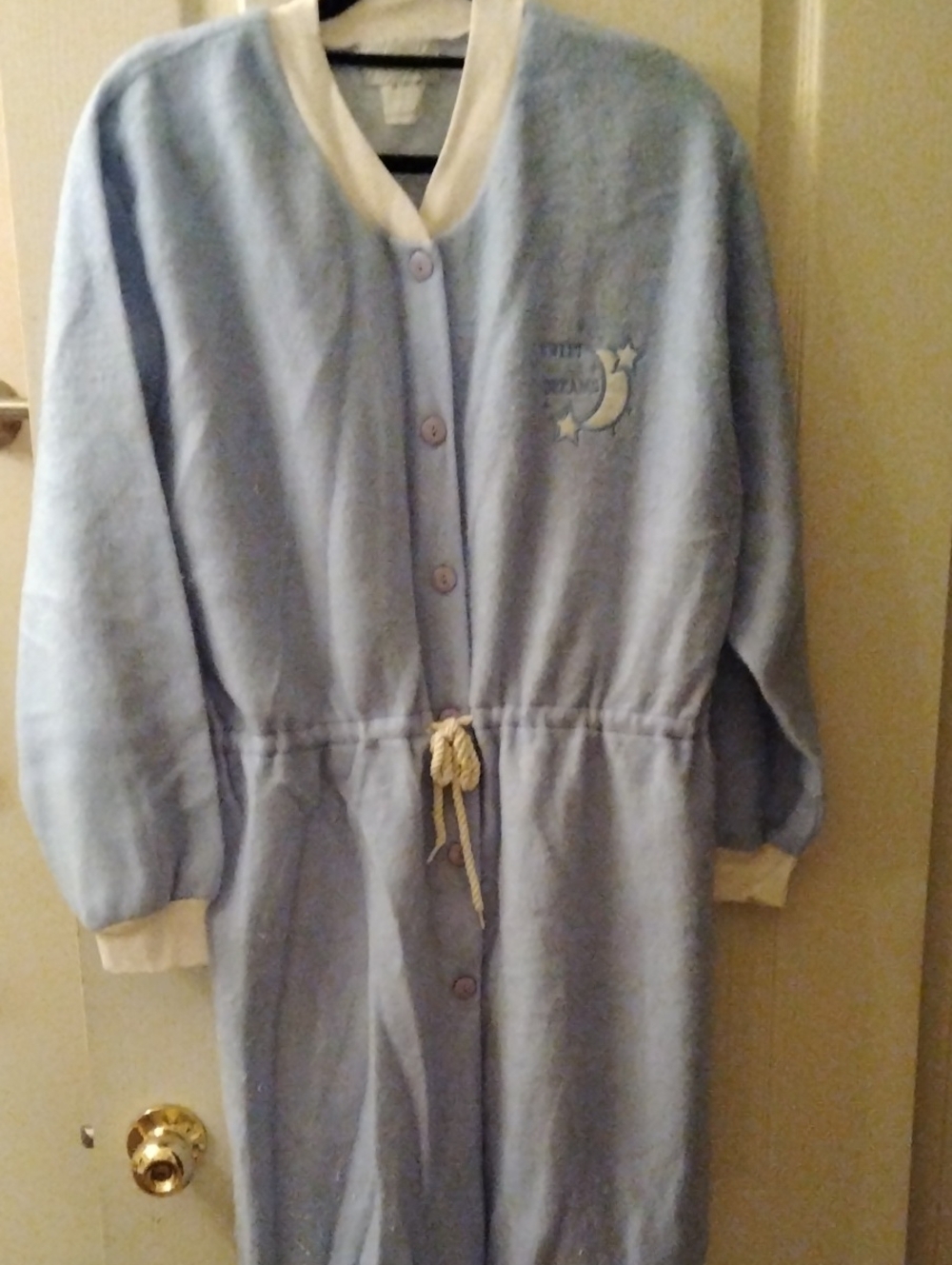 Blue Fleece Nightgown with Moon Embroidery